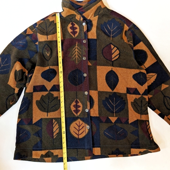 Falls Creek Vintage Leaf Print Fleece Yellow Green Red Blue - Picture 5 of 5